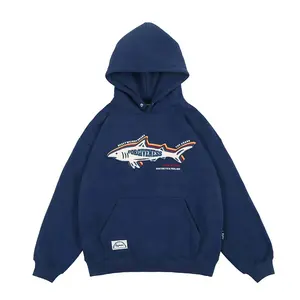 2024 American Vintage new fashion brand retro shark letter patch embroidered couple hooded sweatshirt