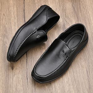 Mocassins pour hommes en cuir de vache véritable, bout rond, semelle en caoutchouc respirante, chaussures décontractées pour la conduite - Product Image 1
