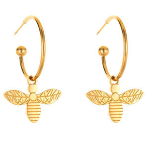 Joyería de moda para mujer, pendientes de aro con colgante de abeja dulce chapado en oro de 18 quilates, Pendientes colgantes de acero inoxidable 316L al por mayor - Product Image 1
