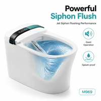 Toilette intelligente moderne avec bidet intégré, siphon en S, télécommande, siège chauffant, lavage féminin chaud/à l'eau, chasse d'eau automatique à capteur de pied, forme allongée