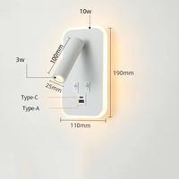 Lampes murales LED modernes pour chambre d'hôtel, angle réglable, double charge USB type-A/type-C, éclairage de chevet compatible