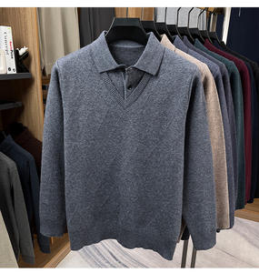 Nouveau <span class=keywords><strong>pull</strong></span> en laine pour <span class=keywords><strong>homme</strong></span> à col à revers, tricoté, décontracté, <span class=keywords><strong>chaud</strong></span>, demi-boutonné, <span class=keywords><strong>pull</strong></span> en laine uni pour <span class=keywords><strong>homme</strong></span> - Product Image 2