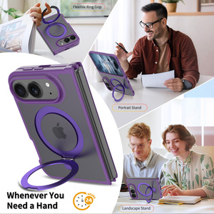 Étui pour <span class=keywords><strong>iPhone</strong></span> 18 Fold de qualité supérieure, couleur violette, toucher doux, avec 120 [unités/points/téléphones] °   Support de téléphone portable magnétique antichoc personnalisé avec anneau de support - Product Image 5