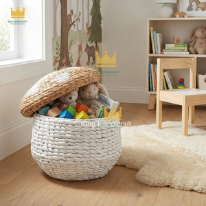Panier de rangement pour bébé en jacinthe d'eau de haute qualité, en forme de champignon, écologique, avec couvercle, design minimaliste pour le rangement de la chambre d'enfant - Product Image 6