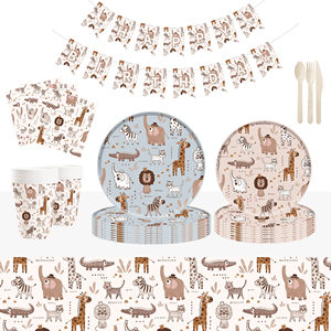 DAMAI - Juego de Platos Desechables Redondos de Color Rosa Polvoriento y Azul con Diseño de Animales, Vajilla para Fiestas, Artículos para Fiestas de Cumpleaños - Product Image 2