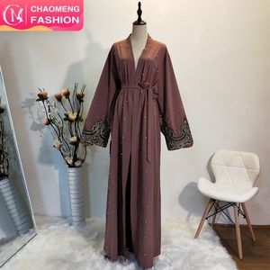 1684# Open Abaya Pearls Full Abayas for Dubai Islamic Women Clothing <b>Kaftan</b> Turkey Dress Abaya Muslim Eid Mubarak - Product Image 1