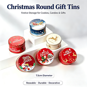 7.5cmの丸いクリスマス用金属缶、パーティーの記念品、小さなギフト包装、クッキー、キャンディー収納用のブリキ缶 - Product Image 1