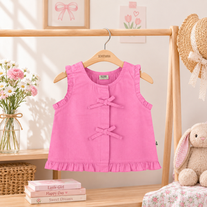 Camisa de algodón con cinta decorativa para niñas, que ofrece un tacto suave, transpirable y un estilo encantador para cada temporada. - Product Image 1