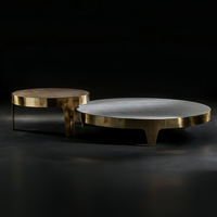 Furnistyle Design nordique Postmoderne Table basse ronde en marbre Combinaison de tables basses en acier inoxydable pour le salon