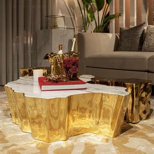 Table basse moderne haut de gamme de style italien, luxe léger, en marbre irrégulier et acier inoxydable, design racine d'arbre, pour maison et villa - Product Image 2