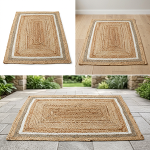 SHEELTEX Braided Jute Rug Handmade Anti-Bacteria Modern Geometric <b>Frame</b> Design Wholesale Custom for Living Room Home Decor Hotel - Product Image 1