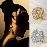 TIASNHE Ensemble de bijoux de luxe haut de gamme en zircon, boucles d'oreilles pendantes vintage euro-américaines et bagues pour femmes