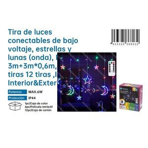 Low Curtain String <b>Lights</b> 3M+3M*0.6M Connectable Stars Moon Indoor Outdoor IP44 6W - Product Image 1