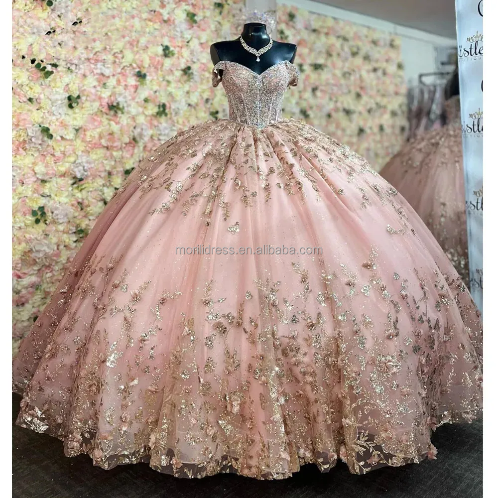 Wholesale Ball Gown Party Dresses Pink Quinceanera Dress Parkles Pageant Dresses,1 Bag