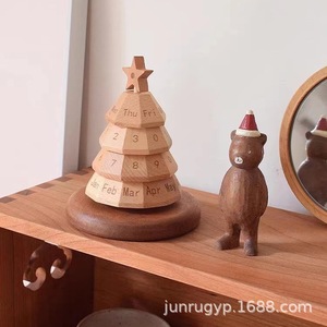 Junru Wooden Christmas Tree <b>Calendar</b> Rotating Perpetual Desktop Decoration For Time Management And Holiday Countdown - Product Image 3