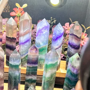 Wholesale Natural High Quality Crystal Stone Color Fluorite Point For Decoration