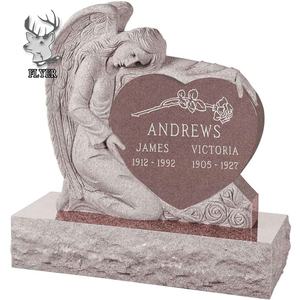 直立した磨かれた分割された表面ロイヤルエンジェル墓石インド赤い花崗岩の天使が刻まれた墓石 - Product Image 4