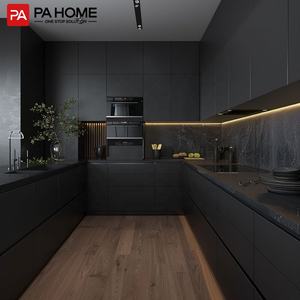 PA Diseño para toda la casa Laca negra mate Moderno en forma de U Gabinete de pared de cocina personalizado <span class=keywords><strong>Isla</strong></span> de madera contrachapada para Villa - Product Image 1