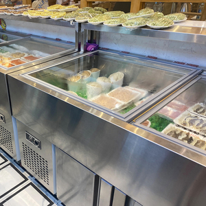 Công suất lớn gấp đôi nhiệt độ thép không gỉ Tủ đông hiển thị tủ tự phục vụ mở bàn Thiết bị làm lạnh salad - Product Image 5
