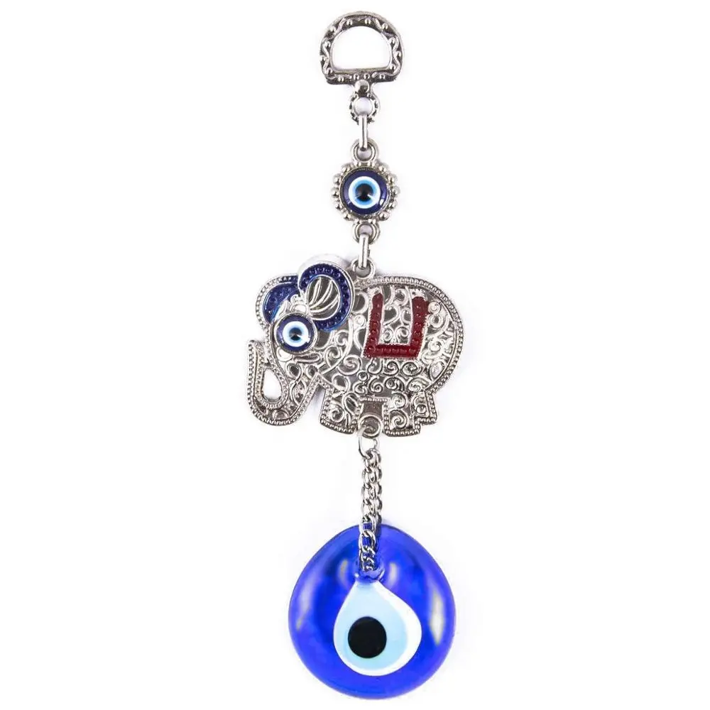 Colorful Elephant Wall Hanging Decoration With Hand made Glass Evil Eye From TURKEY