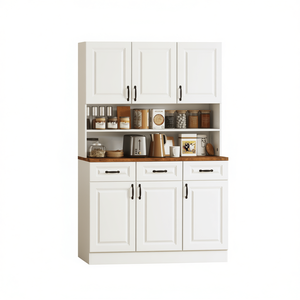 <b>Kitchen</b> Storage Cabinet White MDF Modern Design With <b>Shelves</b> And Drawers <b>For</b> <b>Kitchen</b> Organization - Product Image 1