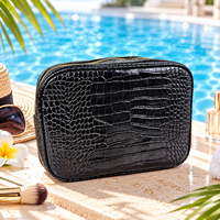 Sac cosmétique en cuir PU à texture crocodile personnalisé, grande capacité, fermeture éclair, organiseur de maquillage, trousse de toilette portable pour femmes