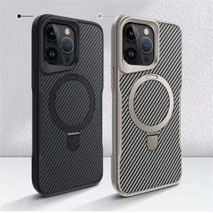 Nueva Funda para Teléfono con Textura de Fibra de Carbono para iPhone 15 16 Pro Max, Armadura, Soporte <span class=keywords><strong>Invisible</strong></span>, Magnética, Antigolpes, Carcasa Rígida - Product Image 1