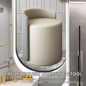 PINANG AL Light Luxury Modern Cream Round Wooden <b>Dressing</b> <b>Stool</b> for Makeup Sofa & School Use in Household - Product Image 2