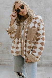 Nouveau Design d'hiver décontracté <span class=keywords><strong>fourrure</strong></span> <span class=keywords><strong>Plaid</strong></span> imprimé vestes zippées poches mode <span class=keywords><strong>chaud</strong></span> femmes manteaux - Product Image 4