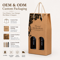 Sac cadeau élégant en papier kraft pour deux bouteilles de vin avec poignée en corde et fenêtre de présentation, emballage personnalisé en gros pour les vignerons