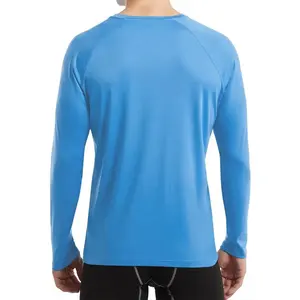 Grosir kaus kompresi Gym pria Logo kustom pelindung ruam kinerja kualitas tinggi lengan panjang UPF 50 + baju UV Rashguard