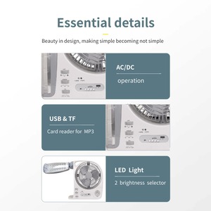 Xách tay 8 inch năng lượng mặt trời <span class=keywords><strong>Fan</strong></span> bluetooth loa với FM Đài phát thanh <span class=keywords><strong>USB</strong></span> có thể sạc lại pin và ánh sáng LED cho cắm trại khẩn cấp - Product Image 3