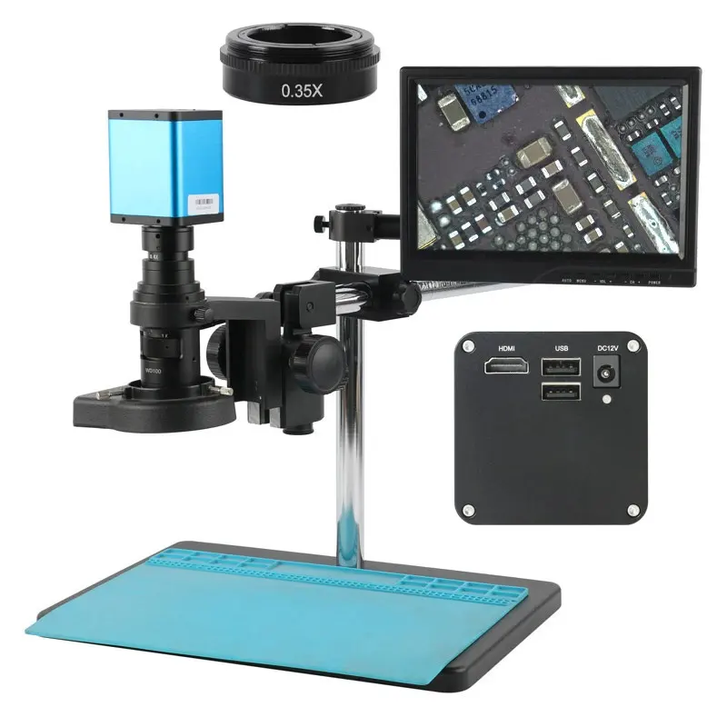10.1 인치 200X Zoom1080P 산업용 자동 초점 카메라 C 마운트 비디오 현미경 PCB CPU 납땜 측정 기능
