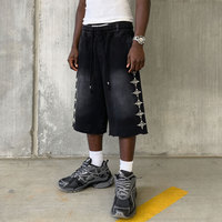 Pantalon de survêtement Y2K personnalisé en coton French Terry, délavage acide et effet perlé, coupe courte au genou, taille élastique, tricoté et respirant