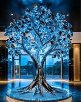 Núcleo LED Starlight con diseño de pulido de espejo/Escultura de árbol de cristal dorado/Diseño de marco de metal industrial