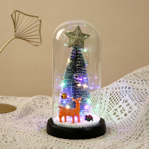 Dekorasi Natal kubah kaca bening LED, pohon Natal dan mawar Mini dengan dasar kayu untuk Hari Ibu terlaris - Product Image 2