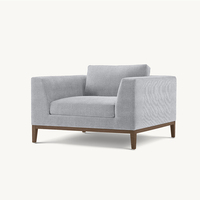 Ensemble Fauteuil et Ottoman en Tissu Texturé Gris Moderne de Luxe Français Élégant, Chaise Longue Confortable à Accoudoirs Larges et Rembourrés pour Hall d'Hôtel