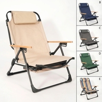 Chaise de camping inclinable réglable et portable, chaise longue de plage pliable pour l'extérieur avec appui-tête et accoudoirs en bois pour le camping