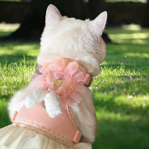 ラブブ柄子犬用ハーネス、小さな子犬用メッシュ付き、ティーカップ子犬用、調節可能な金属製クリップ、簡単着脱、ペット散歩セット - Product Image 3