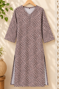 Brown Printed Kurti For Women V Neck Flared Sleeves Side Slit Ethnic <b>Tunic</b> Casual Daily Wear Stylish Indian Fashion Casual <b>Dress</b> - Product Image 6