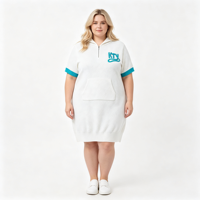 Pulls à demi-zip personnalisés ODM OEM pour femme, collection automne, avec logo, motif tricoté, manches courtes, robe sweat à capuche en maille