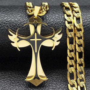 Collar con colgante de cruz cristiana de Hip Hop para mujeres y hombres, collares de crucifijo de Color dorado de acero inoxidable, joyería de cadena Cubana (NL913) - Product Image 1