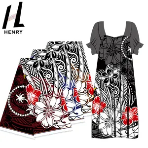 Henry'S dernière conception style polynésien 100% polyester blanc et rouge tissu imprimé floral pour les vêtements insulaires