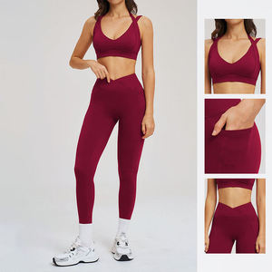 Pantalones de gimnasio personalizados para mujer con cintura alta cruzada, elásticos, transpirables, con bloques de color, para yoga y leggings. - Product Image 1