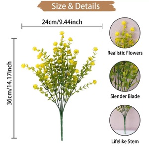 Feuilles et fleurs d'eucalyptus artificielles, toucher réel, résistantes à l'eau, résistantes aux UV, écologiques, herbe d'anniversaire, vente en gros - Product Image 6