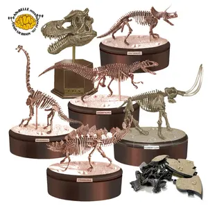 恐龙博物馆纪念品礼品骨架块3D恐龙拼图塑料动物组装骨架玩具考古茎项目