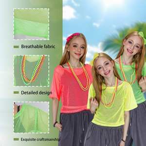 Camiseta de Malla de Neón Estilo Años 80, <span class=keywords><strong>Original</strong></span> de Fábrica, para <span class=keywords><strong>Mujer</strong></span>, Holgada, Transpirable, Ligera, de Tela Elástica, <span class=keywords><strong>Disfraz</strong></span> Retro - Product Image 3