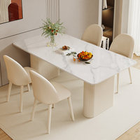 Table à manger et chaises en pierre frittée blanc pur style crème, assemblage facile, pour petit appartement moderne