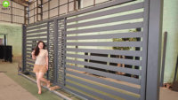 Portail battant en aluminium pour allée, fabriqué à Foshan, avec modélisation 3D et revêtement en poudre, couleurs personnalisées