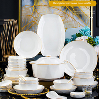 Nordic Elegant Gold and White Porcelain Tableware Set, Ceramic Hexagonal Tray for Household and Kitchen Dining Tables